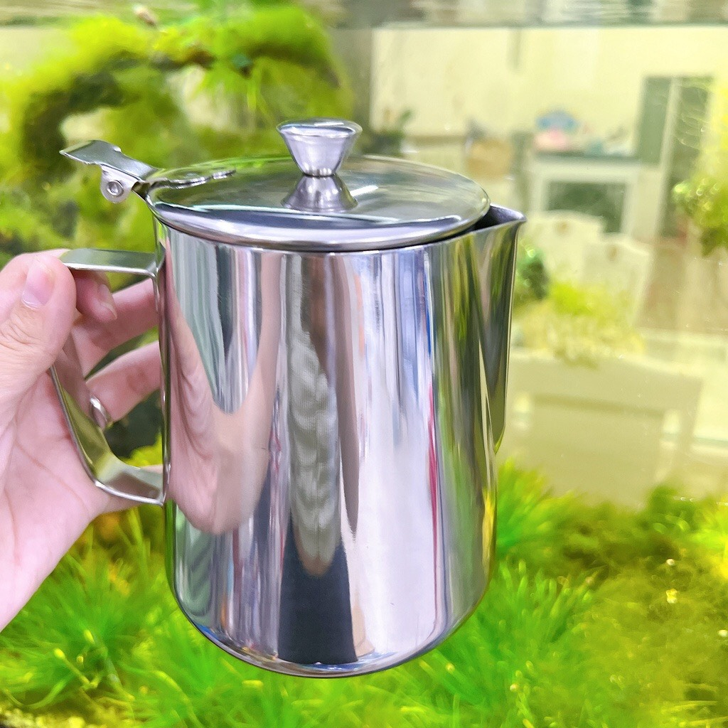 Ca đánh sữa inox có nắp định lượng - ca mỏ có nắp  cao cấp ca 1Lit và 1,5Lít