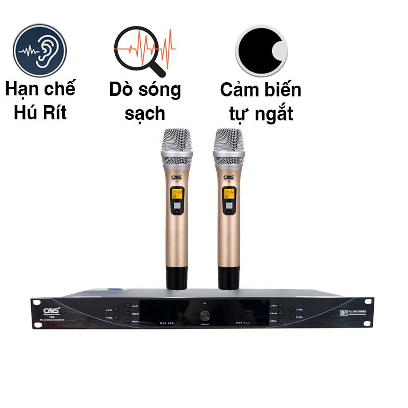 MICRO KARAOKE KHÔNG DÂY CHÍNH HÃNG CAVS T4I, CẢM BIẾN TỰ NGẮT, DÒ SÓNG