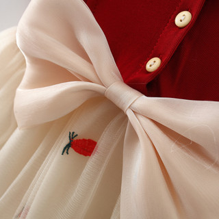 Váy bé gái thun cotton phối lưới thêu trái dứa vintage 6th-3 tuổi màu đỏ đô phong cách Hàn D862