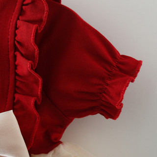 Váy bé gái thun cotton phối lưới thêu trái dứa vintage 6th-3 tuổi màu đỏ đô phong cách Hàn D862