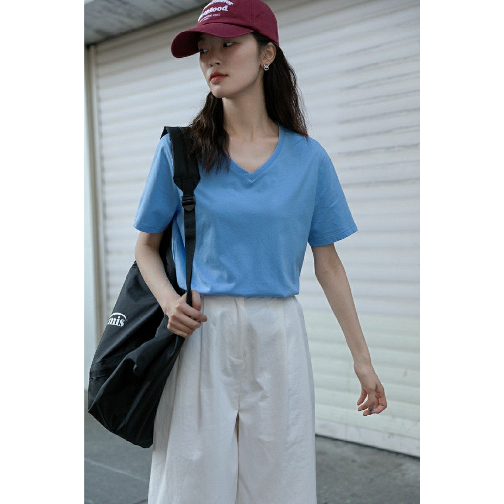 [Màu mới] Áo thun nữ cổ tim JULY, Áo thun nữ cổ V chất cotton 100