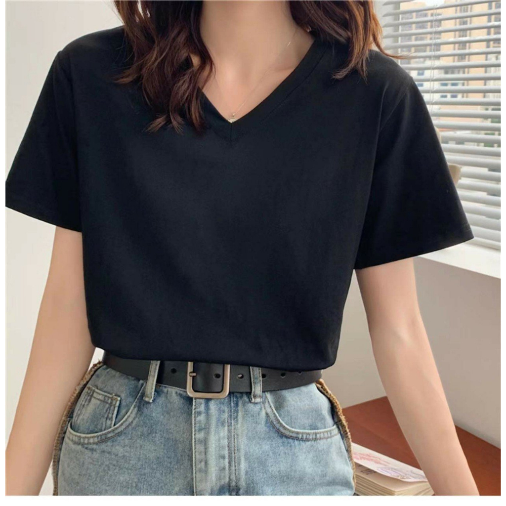 [Màu mới] Áo thun nữ cổ tim JULY, Áo thun nữ cổ V chất cotton 100