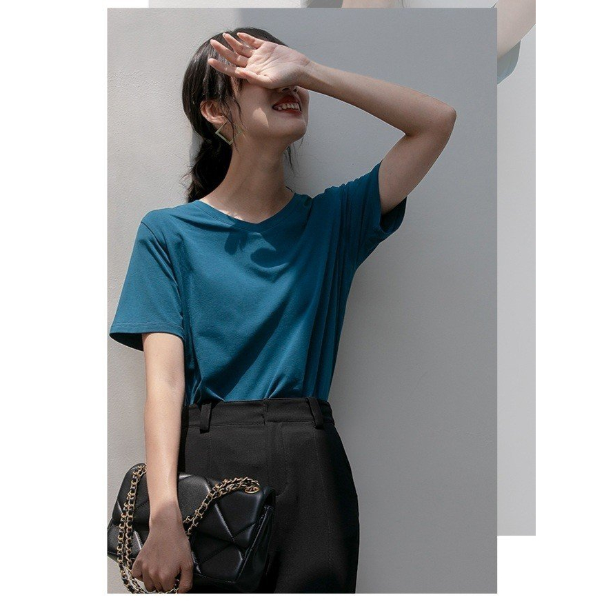 [Màu mới] Áo thun nữ cổ tim JULY, Áo thun nữ cổ V chất cotton 100
