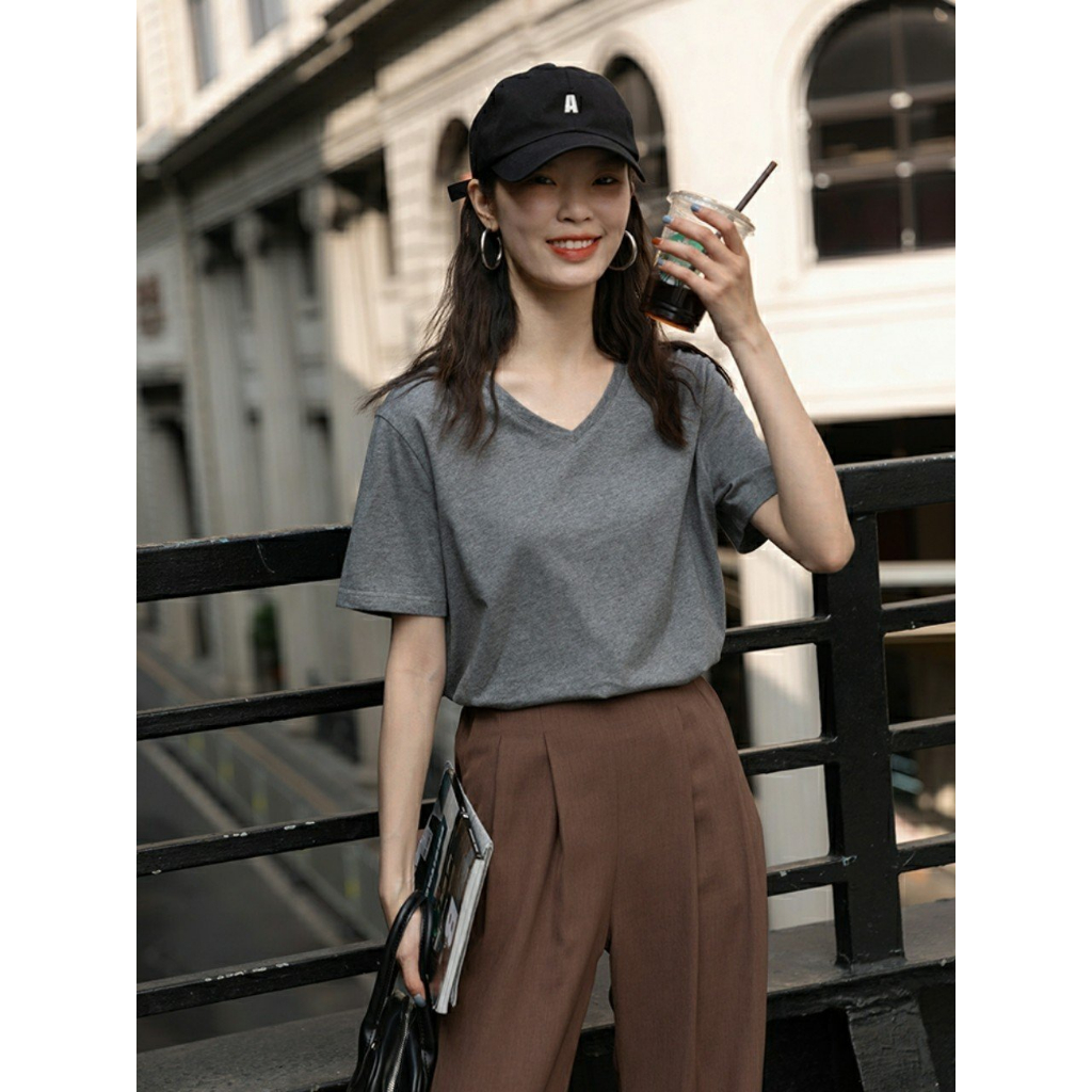 [Màu mới] Áo thun nữ cổ tim JULY, Áo thun nữ cổ V chất cotton 100