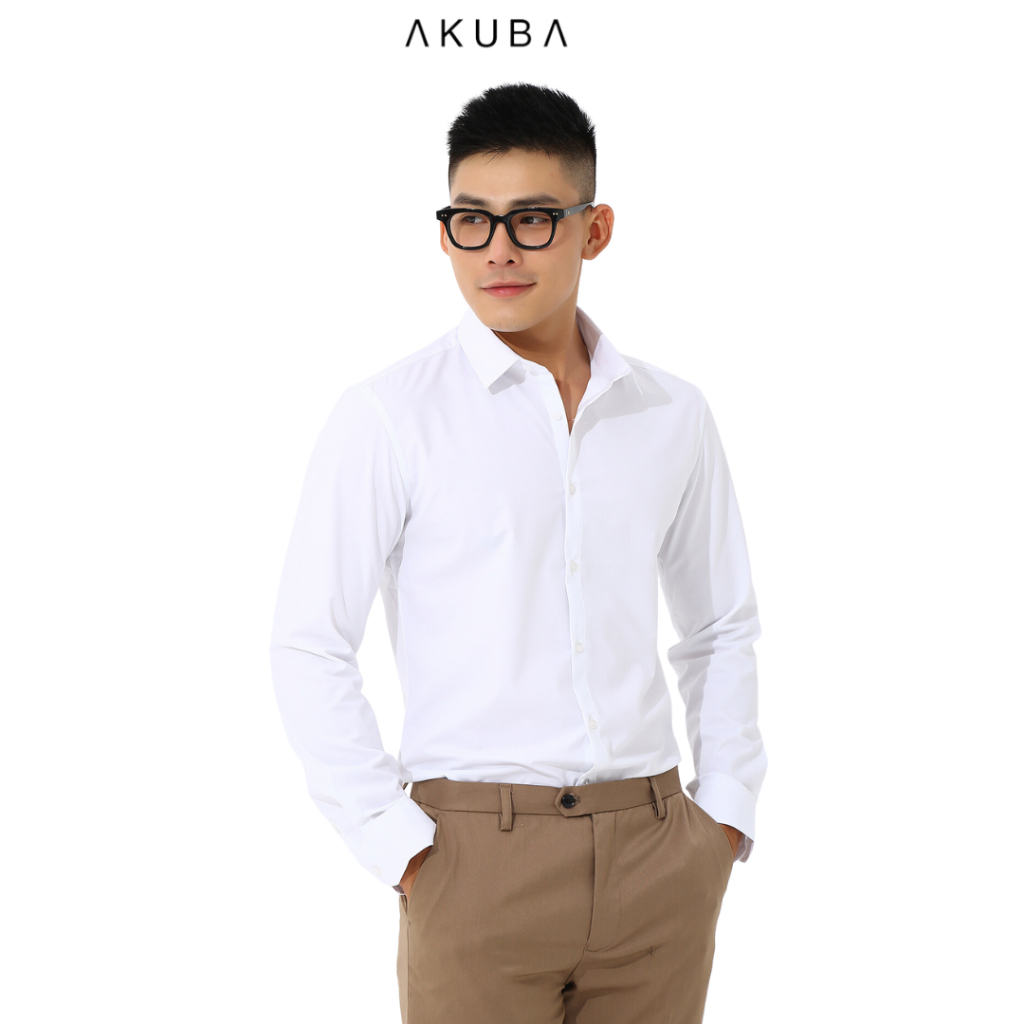Áo sơ mi trắng nam dài tay AKUBA phiên bản cao cấp form slimfit chất vải modal mềm mượt thoáng mát 01M807