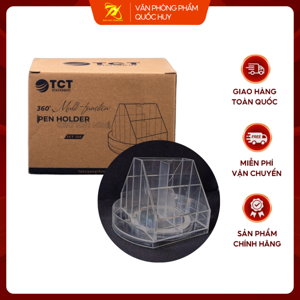 Hộp Cắm Bút Xoay 360 Độ Chất Liệu Nhựa, Khay Đựng Bút Văn Phòng TCT 150 - VPP Quốc Huy