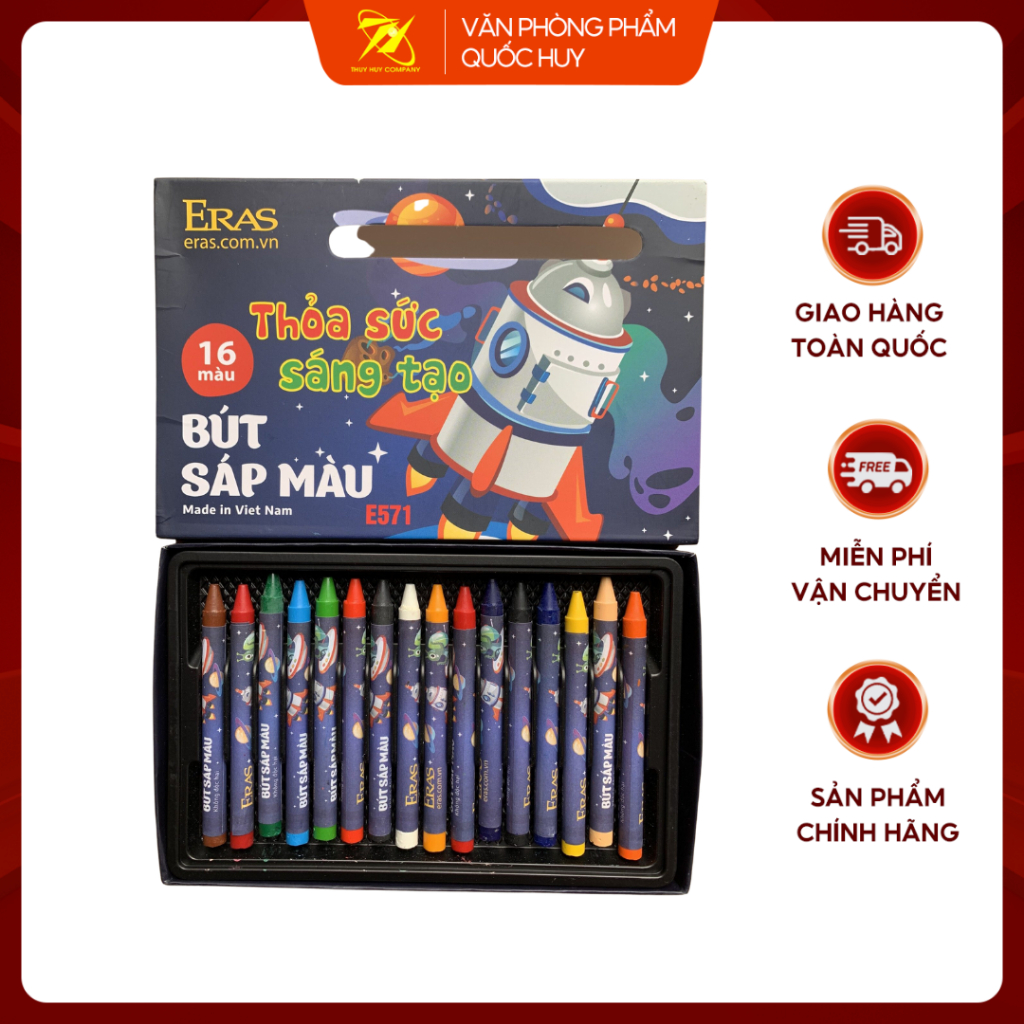 Hộp Bút Sáp 16 Màu Eras, Chất Liệu An Toàn, Thiết Kế Đẹp Mắt - VPP Quốc Huy