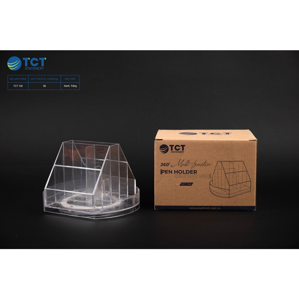 Hộp Cắm Bút Xoay 360 Độ Chất Liệu Nhựa, Khay Đựng Bút Văn Phòng TCT 150 - VPP Quốc Huy