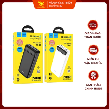 Pin Sạc Dự Phòng HOCO PK07 22000mAh, Sạc Nhanh 22.5w, Pin Dự Phòng Dung Tích Lớn 2 Màu Trắng Đen - VPP Quốc Huy