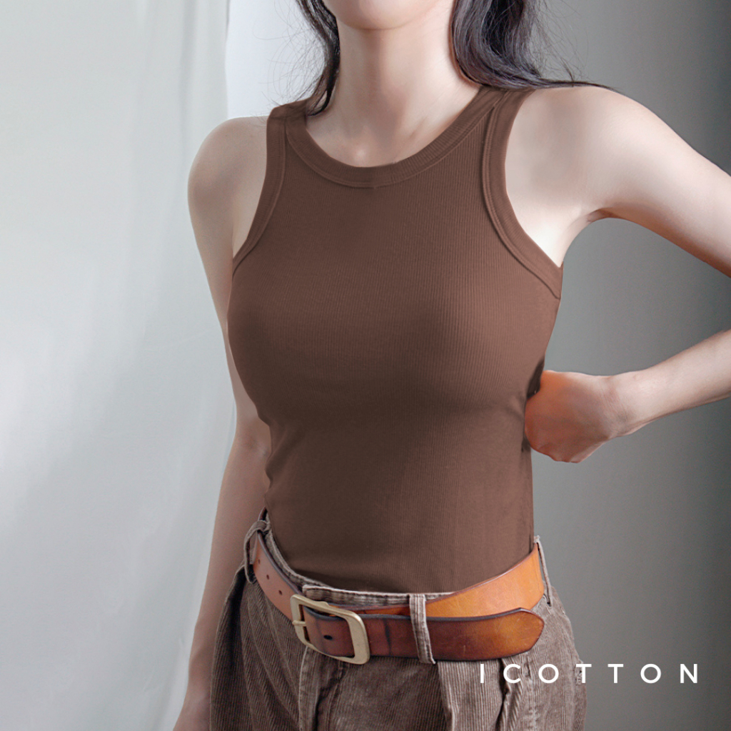 Áo ba lỗ khoét vai ❤️iCotton❤️ Áo tanktop dáng dài chất liệu thun tăm mặc mềm mịn mát