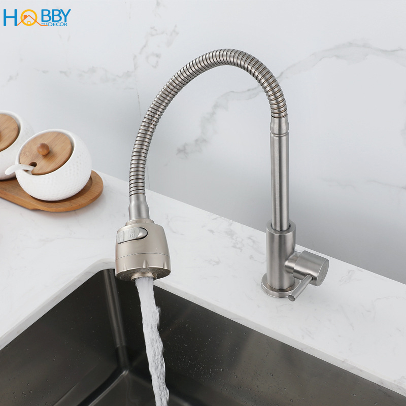 Ảnh Vòi rửa chén đầu tăng áp thân uốn cong inox 304 Hobby Home Decor LXL 1