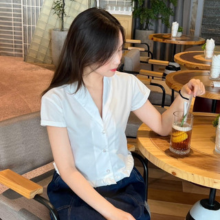 Áo sơ mi AURO kiểu dáng crop tay ngắn màu trắng Hàn quốc du lịch mùa hè by Serene