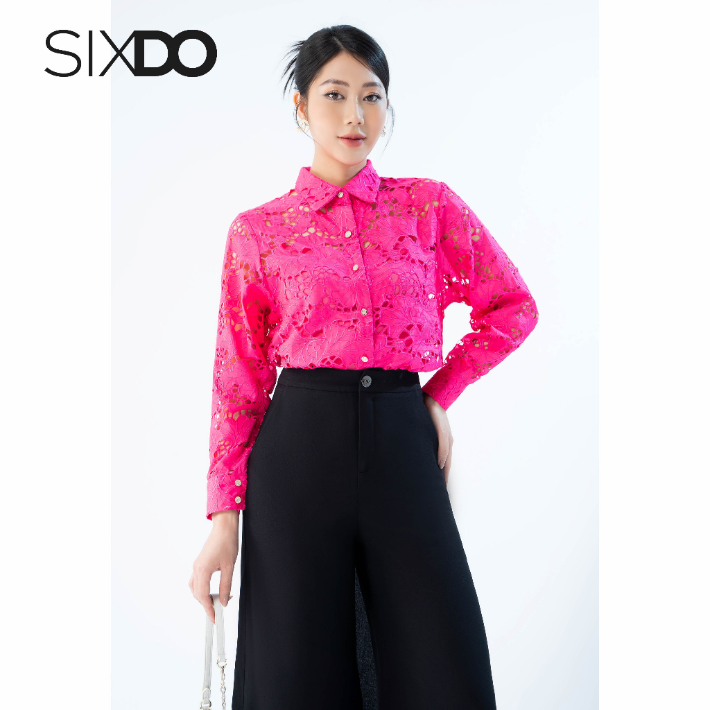Áo sơ mi nữ hồng họa tiết cắt thêu thời trang SIXDO Magenta Shirt With Cutwork Embroidery spe
