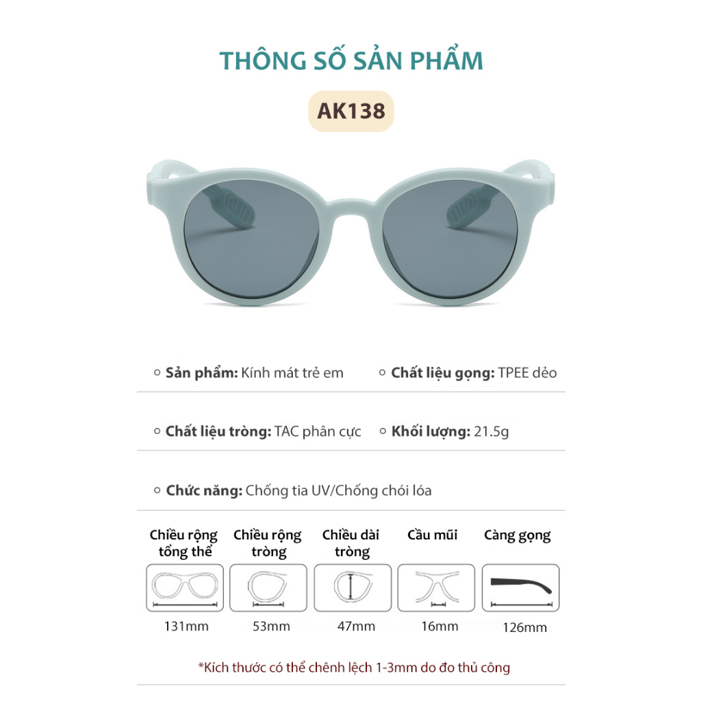 Ảnh Kính Mát Phân Cực Mắt Tròn Dễ Thương Cho Bé Từ 3-8 Tuổi Gọng Silicon Mềm Màu Pastel Tròng Chống Tia UV An Toàn AK138 2