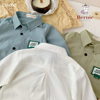 Áo sơ mi dài tay bé trai, áo sơ mi tay dài vải thô đũi mềm mát cho bé Bernie