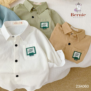 Áo sơ mi dài tay bé trai, áo sơ mi tay dài vải thô đũi mềm mát cho bé Bernie