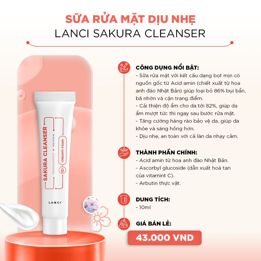 Ảnh Sữa rửa mặt dịu nhẹ LANCI sạch sâu, làm sáng da minisize 10ml 2