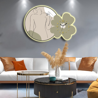 Tranh Đồng Hồ 3D Đèn LED Cô Gái Và Hoa Trang Trí Phòng Khách Quán Cà Phê Hiện Đại OHA Decor
