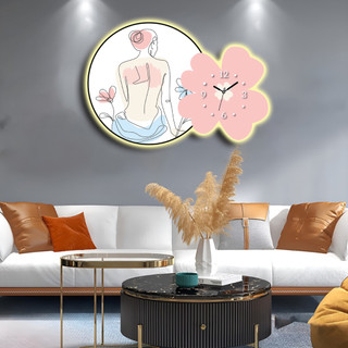 Tranh Đồng Hồ 3D Đèn LED Cô Gái Và Hoa Trang Trí Phòng Khách Quán Cà Phê Hiện Đại OHA Decor