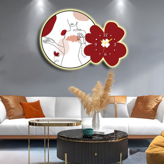Tranh Đồng Hồ 3D Đèn LED Cô Gái Và Hoa Trang Trí Phòng Khách Quán Cà Phê Hiện Đại OHA Decor