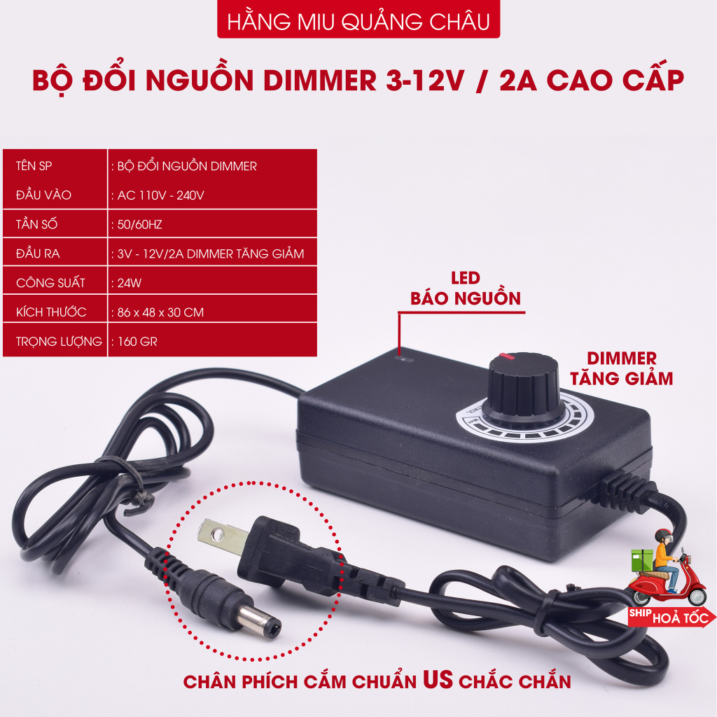 Bộ Chuyển Đổi Nguồn Điện Ac Dc 100 240v Sang Dc 3v 12v 2a Có Dimmer Điều Chỉnh Điện Áp Dùng Cho