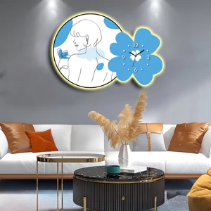 Tranh Cắt 3D LED Đồng Hồ Hoa Xinh Cô Gái Thanh Lịch Tráng Gương Cao Cấp Trang Trí Phòng Khách
