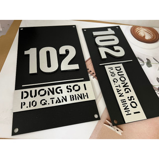 BẢNG, BIỂN SỐ NHÀ. Alu đen nhám + Mica, số nổi đế mica trong, ngoài trời