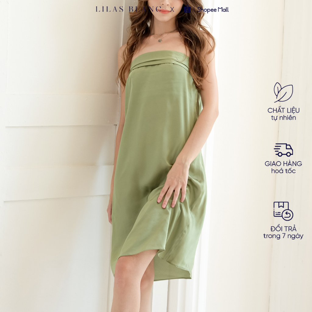 Váy Ngủ Dáng Quây Nữ Mặc Nhà Chất Liệu Lụa Màu Xanh Matcha Serene Dress LILAS BLANC