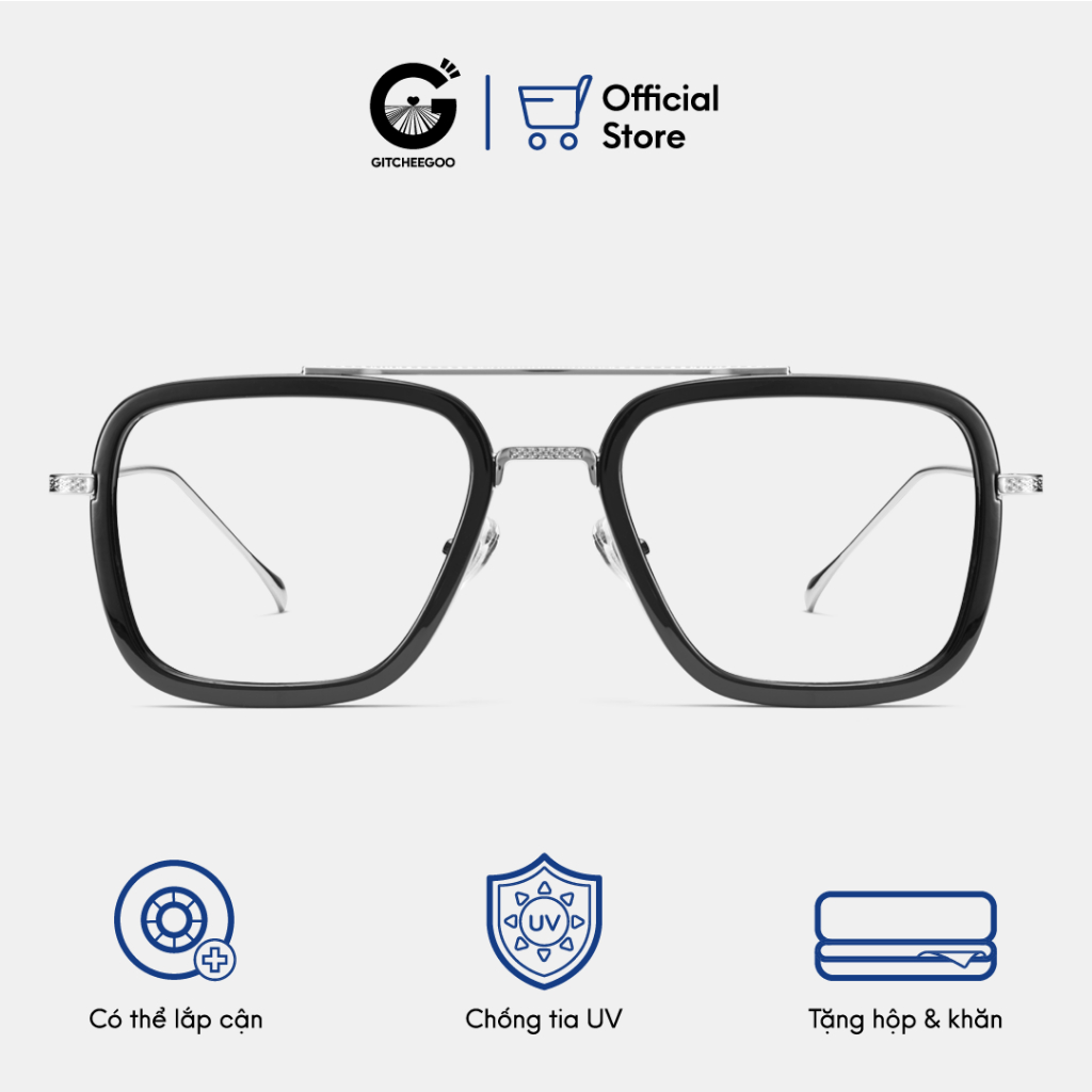 Gọng kính cận nam nữ Gitchee-Goo Iron Man Edith Tony Stark cao cấp mắt vuông gọng kim loại chống ánh sáng xanh | BigBuy360 - bigbuy360.vn