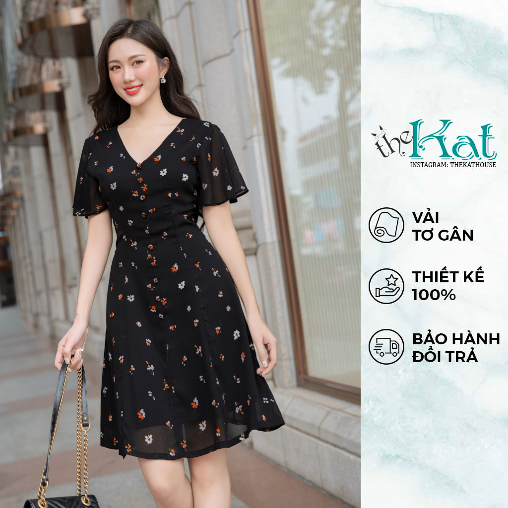 Đầm Hoa Elly The Kat House, vải tơ gân cực xinh, mát mẻ, thoải mái