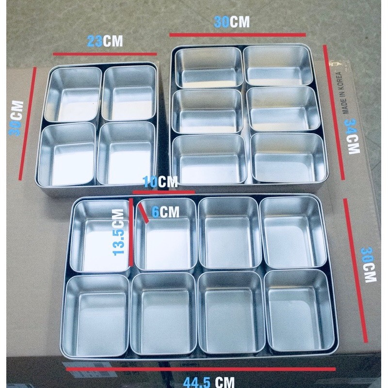 Bộ khay đựng topping trà sữa inox 304 nhiều ngăn có nắp đậy - khay inox đựng gia vị nắp inox
