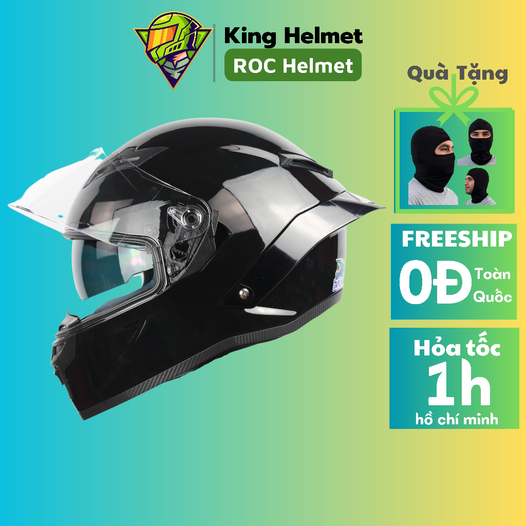 [CHÍNH HÃNG] MŨ BẢO HIỂM FULLFACE ROC 03 2 KÍNH ĐEN BÓNG ( TẶNG KÈM TÚI ...