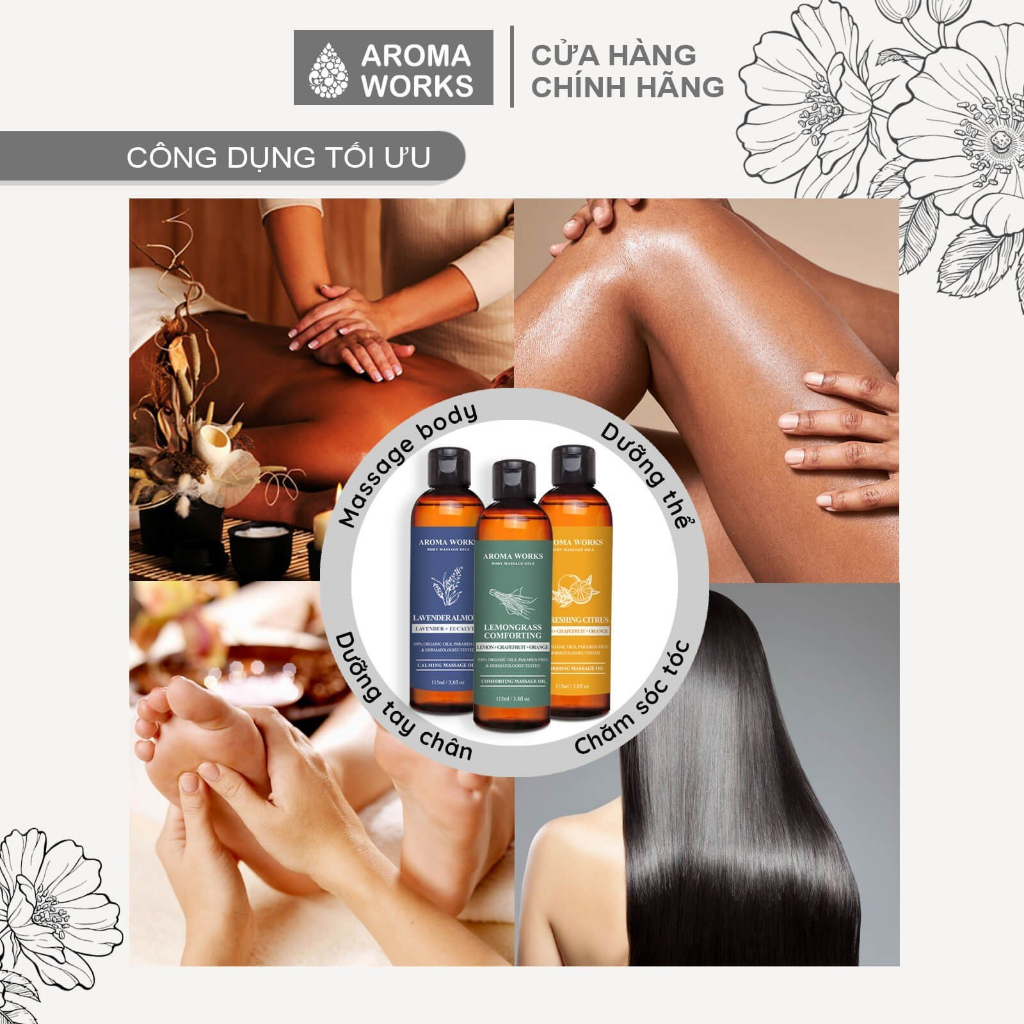 Ảnh Dầu Massage Toàn Thân Aroma Works – Thư Giãn Cơ Thể & Dưỡng Da Với Tinh Dầu Thiên Nhiên 2
