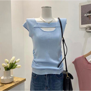Áo len trơn khoét ngực 2 màu xanh trắng AL