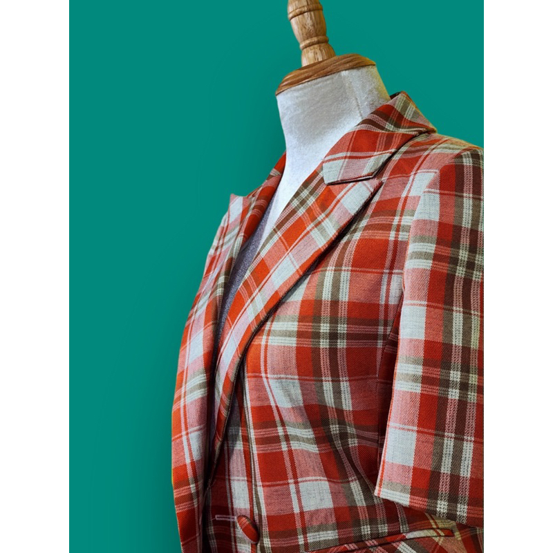 Áo blazer nữ màu cam đỏ caro [MAY THEO SỐ ĐO] -áo khoác vest -chất liệu cao cấp, 2 lớp-lót lụa ngắn tay