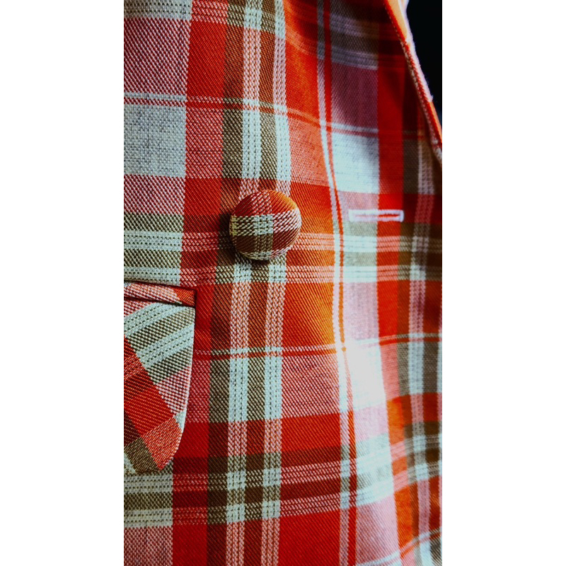 Áo blazer nữ màu cam đỏ caro [MAY THEO SỐ ĐO] -áo khoác vest -chất liệu cao cấp, 2 lớp-lót lụa ngắn tay