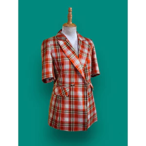 Áo blazer nữ màu cam đỏ caro [MAY THEO SỐ ĐO] -áo khoác vest -chất liệu cao cấp, 2 lớp-lót lụa ngắn tay