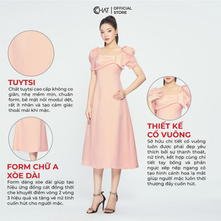Đầm Nữ 𝐂𝐂𝐇𝐀𝐓 Tay Cộc Bổ Xéo Thân Dáng Xòe Chất Tuytsi Cao Cấp Mềm Mịn 13VNS2025XT