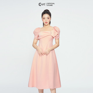 Đầm Nữ 𝐂𝐂𝐇𝐀𝐓 Tay Cộc Bổ Xéo Thân Dáng Xòe Chất Tuytsi Cao Cấp Mềm Mịn 13VNS2025XT