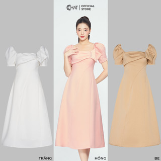 Đầm Nữ 𝐂𝐂𝐇𝐀𝐓 Tay Cộc Bổ Xéo Thân Dáng Xòe Chất Tuytsi Cao Cấp Mềm Mịn 13VNS2025XT