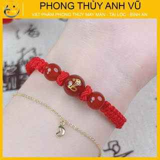 Vòng tết chỉ đỏ tuổi tỵ chất liệu dây dù đá mã não - may mắn tài lộc bình an - Phong Thủy Anh Vũ