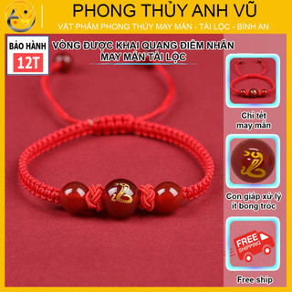 Vòng tết chỉ đỏ tuổi tỵ chất liệu dây dù đá mã não - may mắn tài lộc bình an - Phong Thủy Anh Vũ
