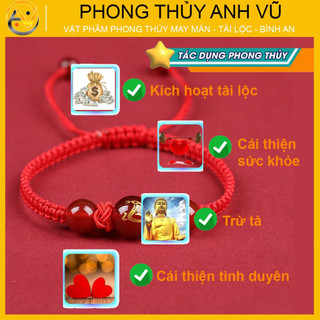 Vòng tết chỉ đỏ tuổi tỵ chất liệu dây dù đá mã não - may mắn tài lộc bình an - Phong Thủy Anh Vũ