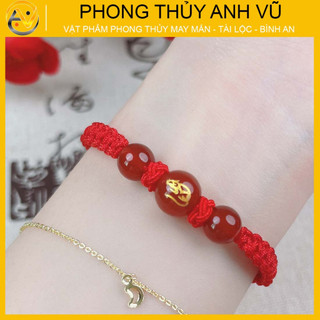 Vòng tết chỉ đỏ tuổi tý chất liệu dây dù đá mã não - may mắn tài lộc bình an - Phong Thủy Anh Vũ