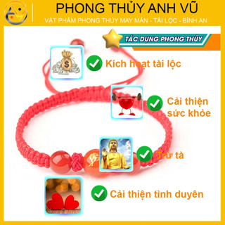 Vòng tết chỉ đỏ cho người tuổi ngọ - chất liệu dây dù đá mã não - may mắn tài lộc bình an