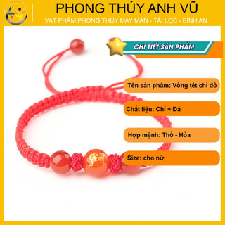 Vòng tết chỉ đỏ cho người tuổi ngọ - chất liệu dây dù đá mã não - may mắn tài lộc bình an