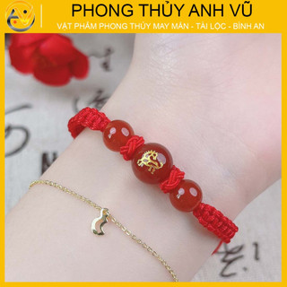 Vòng tết chỉ đỏ cho người tuổi ngọ - chất liệu dây dù đá mã não - may mắn tài lộc bình an