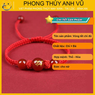 Vòng tết chỉ đỏ tuổi thìn - Chỉ dù đá mã não - may mắn tài lộc bình an - bảo hành 12 tháng