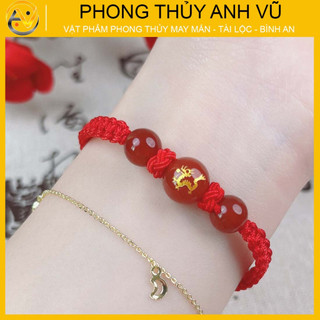Vòng tết chỉ đỏ tuổi thìn - Chỉ dù đá mã não - may mắn tài lộc bình an - bảo hành 12 tháng