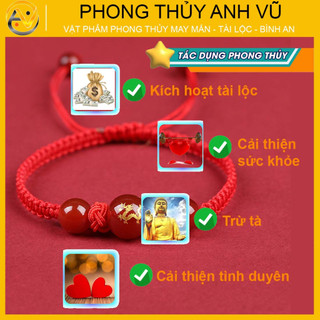 Vòng tết chỉ đỏ tuổi thìn - Chỉ dù đá mã não - may mắn tài lộc bình an - bảo hành 12 tháng